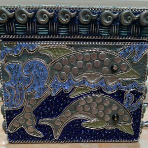 Blue Beaded Rectangle Pocketbook